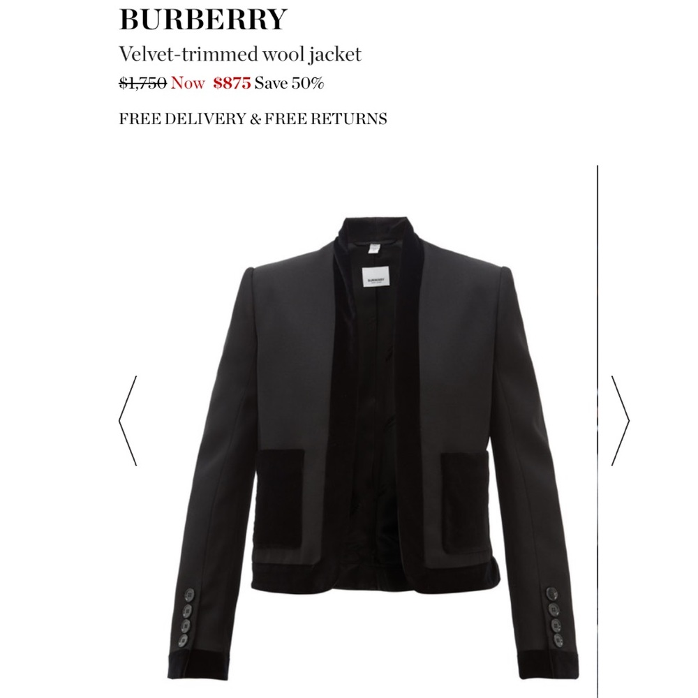 100% Authentic Burberry Velvet Trim Crop Jacket